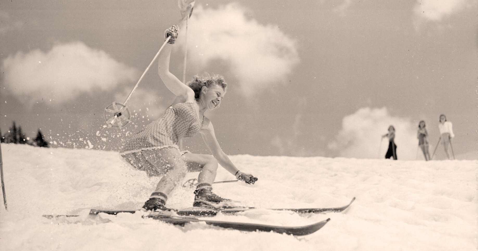 Woman skiing in the mountains at Gudauri ski resort